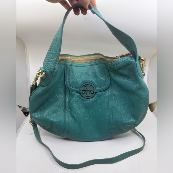 Tory Burch Teal Leather Amanda Hobo shoulder Bag with crossbody strap Read* - Picture 3 of 13